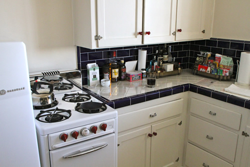 The kitchen in room 79 Chateau Marmont